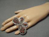 One Of The Best Native American Navajo Coral Sterling Silver Butterfly Ring-Nativo Arts