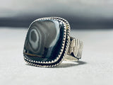 Side Hogan Vintage Native American Navajo Black Jasper Sterling Silver Ring-Nativo Arts
