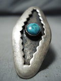 Unique Vintage Native American Navajo Old Kingman Turquoise Sterling Silver Shadowbox Ring Old-Nativo Arts