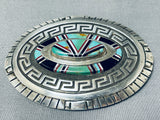 Museum Quality Technique Vintage Native American Navajo Turquoise Inlay Sterling Silver Buckle-Nativo Arts