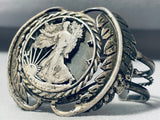 One Of Most Unique Vintage Native American Navajo Sterling Silver Coin Leaf Bracelet-Nativo Arts