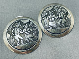 Fascinating Vintage Native American Navajo Sterling Silver Storyteller Round Earrings-Nativo Arts