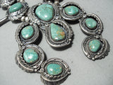 311 Gram Signed Vintage Native American Navajo Turquoise Sterling Silver Squash Blossom Necklace-Nativo Arts