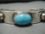Thick And Heavy!! Vintage Native American Navajo Coral Turquoise Sterling Silver Bracelet-Nativo Arts