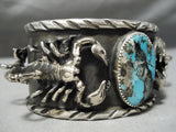 Crazy Scorpion Heavy Native American Navajo Sterling Silver Turquoise Bracelet Cuff-Nativo Arts