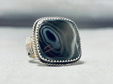 Side Hogan Vintage Native American Navajo Black Jasper Sterling Silver Ring-Nativo Arts