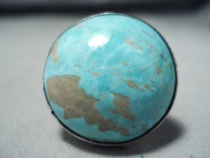 Unforgettable Huge Earth Blue Native American Navajo Turquoise Sterling Silver Ring-Nativo Arts
