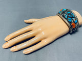 Native American One Of The Best Ever Chunky Morenci Turquosie Coral Sterling Silver Bracelet-Nativo Arts