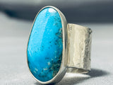 Terrific Native American Navajo Old Kingman Turquoise Sterling Silver Ring-Nativo Arts