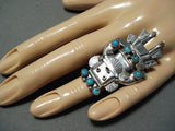 One Of The Tallest Vintage Native American Navajo Turquoise Sterling Silver Kachina Ring-Nativo Arts