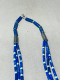 Tubule Lapis Turquoise Sterling Silver Native American Navajo Heishi Necklace-Nativo Arts