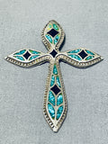 One Of The Best Vintage Native American Navajo Turquoise Inlay Sterling Silver Cross Pendant-Nativo Arts