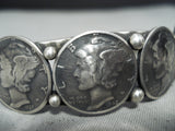 Exceptional Native American Taos Signed 4 Mercury Dimes Sterling Silver Bracelet-Nativo Arts
