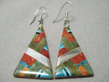 Native American Inlay Master Santo Domingo Turquoise Coral Dan Coriz Sterling Silver Earrings-Nativo Arts