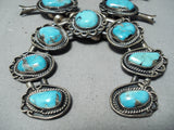 Women's Vintage Native American Navajo Blue Turquoise Sterling Silver Squash Blossom Necklace-Nativo Arts