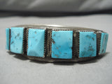 Striking Vintage Native American Navajo Squar Turquoise Sterling Silver Bracelet-Nativo Arts