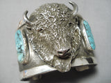 Heavy Huge Native American Buffalo Turquoise Sterling Silver Bracelet- 200 Grams-Nativo Arts