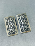 Super Detailed Vintage Native American Navajo Sterling Silver Rug Earrings-Nativo Arts
