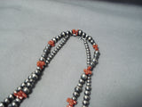 Native American Wrap Around Twice Santo Domingo Coral Sterling Silver Long Necklace-Nativo Arts