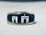 Midnight Two Pueblo Vintage Native American Navajo Sterling Silver Inlay Ring-Nativo Arts