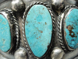 Wide Vintage Native American Navajo Old Morenci Turquoise Sterling Silver Bracelet Old-Nativo Arts