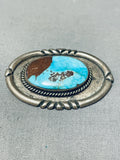 Chocolate Matrix Bisbee Turquoise Vintage Native American Navajo Sterling Silver Pin-Nativo Arts