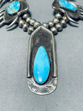 Turquoise Paw Heavy Vintage Native American Navajo Sterling Silver Squash Blossom Necklace-Nativo Arts
