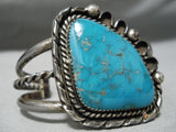 Superior Vintage Native American Navajo Vivid Blue Turquoise Sterling Silver Wave Bracelet Old-Nativo Arts