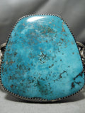 Gigantic Vintage Native American Navajo Earth Blue Turquoise Sterling Silver Bracelet Old-Nativo Arts