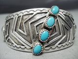 Incredible Technique!! Vintage Native American Navajo Slanted Turquoise Sterling Silver Bracelet-Nativo Arts