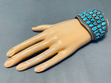 Rare Vintage Native American Navajo Kingman Turquoise Cluster Sterling Silver Huge Bracelet-Nativo Arts