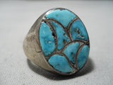 Heavy Thick Vintage Native American Navajo Turquoise Wave Sterling Silver Ring-Nativo Arts