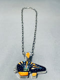 Extreme Intricacy Native American Navajo Turquoise Sterling Silver Bear Necklace-Nativo Arts