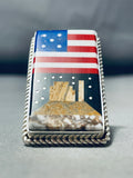 One Of Best Native American Navajo Coral Lapis Sterling Silver Flag Monument Valley Ring-Nativo Arts