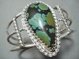 Huge Vintage Native American Navajo Teardrop Spiderweb Green Turquoise Sterling Silver Bracelet-Nativo Arts