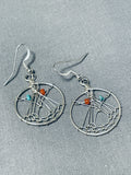 Glorious Native American Navajo Coral Turquoise Sterling Silver Dreamcatcher Earrings-Nativo Arts