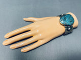 Spell-binding Native American Navajo Rare Turquoise Sterling Silver Bracelet Signed-Nativo Arts