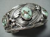 Vivid Vintage Native American Navajo Green Turquoise Sterling Silver Leaf Bracelet Old-Nativo Arts