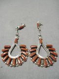 Exquisite Zuni Coral Sterling Silver Earrings Native American-Nativo Arts