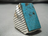 Impressive Modernistic Native American Navajo Squared Turquoise Sterling Silver Ring-Nativo Arts