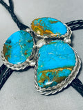 Colossal Mens Turquoise Pool Sterling Silver Native American Navajo Bolo Tie-Nativo Arts