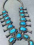 Rare Turquoise Vintage Native American Navajo Sterling Silver Squash Blossom Necklace-Nativo Arts