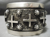 Important Vintage Native American Navajo Ronnie Willie Sterling Silver Cross Bracelet Cuff-Nativo Arts