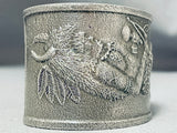 Unique Texture Sterling Silver Native American Navajo Hand Carved Kachina Heavy Bracelet-Nativo Arts