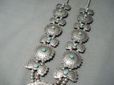 Detailed Concho Vintage Native American Navajo Turquoise Sterling Silver Squash Blossom Necklace-Nativo Arts