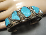 Magnificent Vintage Native American Navajo Kingman Turquoise Sterling Silver Bracelet Cuff-Nativo Arts