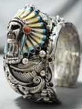 Incredible Detailed Heavy Vintage Native American Navajo Turquoise Sterling Silver Bracelet-Nativo Arts