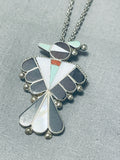 Impressive Vintage Native American Zuni Turquoise Jet Sterling Silver Thunderbird Necklace-Nativo Arts