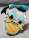 Detailed Huge Zuni Native American Donald Duck Turquoise Sterling Silver Ring-Nativo Arts