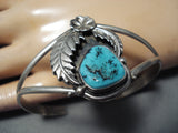 Marvelous Vintage Native American Navajo Morenci Turquoise Sterling Silver Bracelet Old-Nativo Arts